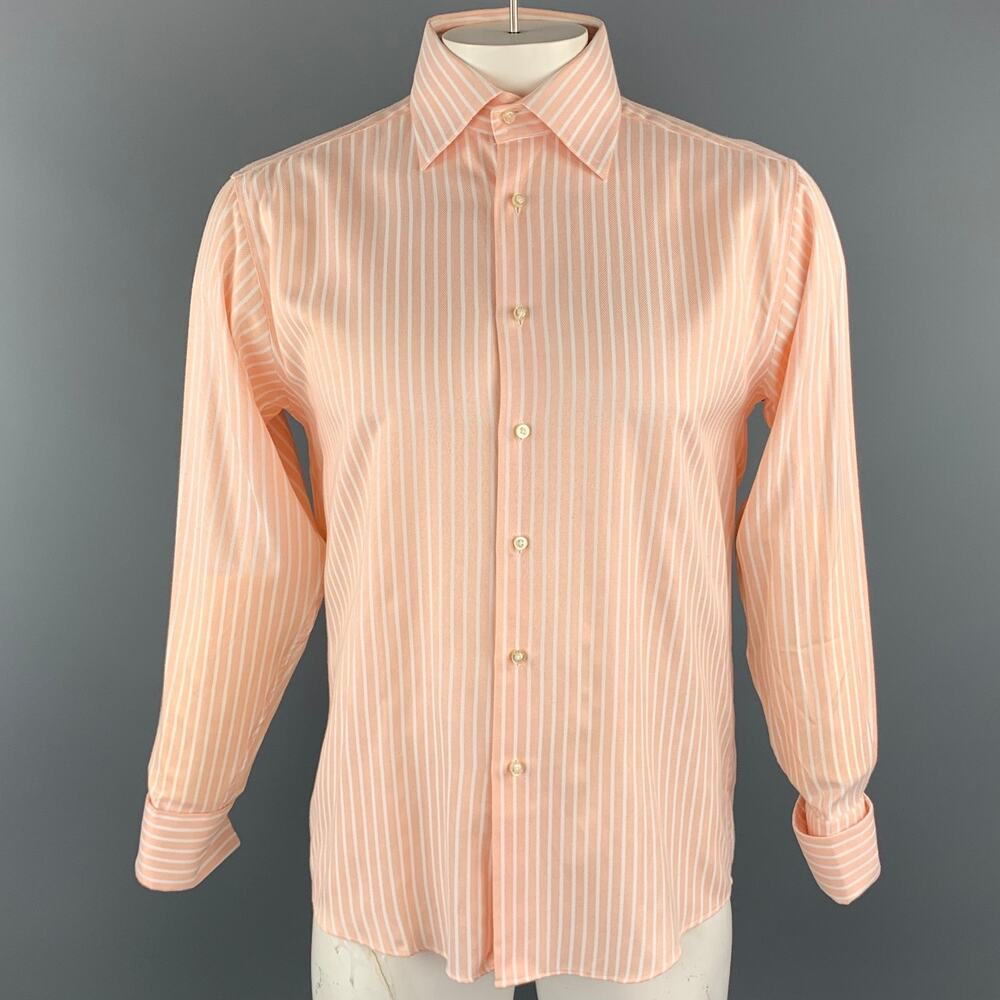 PAUL SMITH Size L Peach & White Stripe Cotton Button Up Long Sleeve Shirt